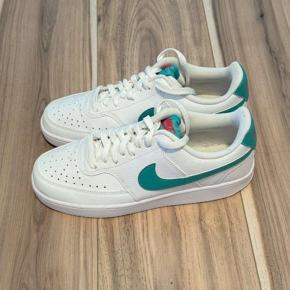 Nike women's Court Vision Low White Washed Teal/Pink size 8.5